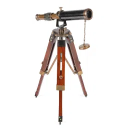 exim decor Brown Brass & Wood Antique Telescope With Tripod Stand image 2