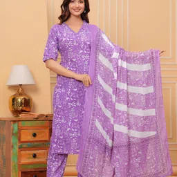 lamba creations Women Pure Cotton Kurti Pant Dupatta Set image 5