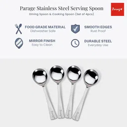 parage 4 Pieces Serving Spoon Set for Dining, Cooking Spoons Set for Kitchen, 21cm Long Stainless Steel Serving Spoon Set image 5