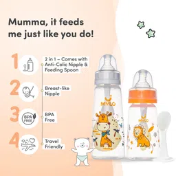 mylo Baby Feeding Bottles for New Born Babies with Spoon | Anti Colic - (125+250ml) - 375 ml image 2