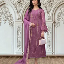 dealbazaars corporation Semi Stitched Georgette Salwar Suit Material Dyed, Embroidered, Checkered, Embellished, Self Design-picture-28