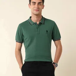 u.s. polo assn. Men Solid Polo Neck Pure Cotton Dark Green T-Shirt-picture-42