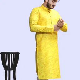 tibra collection Men Floral Print Cotton Blend Flared Kurta image 3
