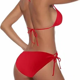 valardoh Solid Women Bikini Red Swimsuit image 2