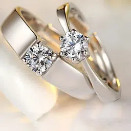 KARISHMA KREATIONS Set Of 2 Silver-Plated AD-Studded Couple Adjustable Rings-image-60