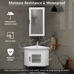 plantex Wall Mount Vanity Cabinet with Washbasin and Mirror/Corner Basin Waste Coupling/Cabinet for Bathroom Organizer - (406, White) Wall Hung Basin image 2