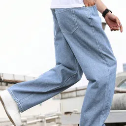 denim look Men Relaxed Fit Mid Rise Light Blue Jeans image 3