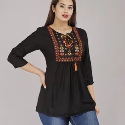badthunia fab Casual Regular Sleeves Embroidered Women Multicolor Top-picture-22