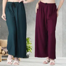 irha Pack of 2 Women Regular Fit Multicolor Viscose Rayon Trousers-picture-29