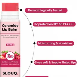 slouq Tinted Ceramide Lip Balm with SPF50 PA+++ - Kojic Acid & Niacinamide Strawberry + Berry image 2