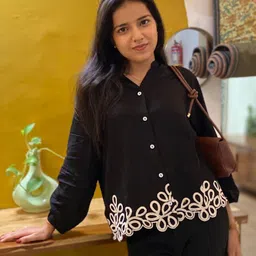 j turritopsis Women Regular Fit Embroidered Mandarin Collar Casual Shirt image 1