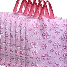 kuber industries Gift Bag Flower Pattern Stylish Handbag With Handle|Large|Pack of 6|Pink Pack of 6 Grocery Bags-picture-18