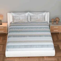 180 TC Microfiber Geometric Double Bedsheet with 2 Pillow Covers (Grey, 245x228 CM)-image-79