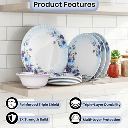 golden fish Pack of 12 Melamin 12 Pieces Dinner Set – Durable, Stylish,Crockery Set for Dining & Gifting Dinner Set image 2