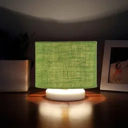 new era Green Jute Table Lamp with White wood base -34 image 1