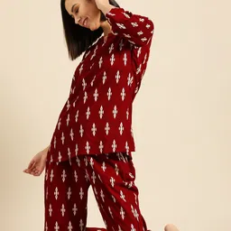 dreambe Women Night Suit Set Maroon Printed-picture-14