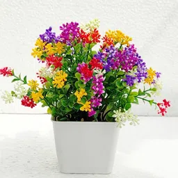 zonezer Multicolour artificial plant for home decoration set of 1 small table plant for office ,balcony ,dining table. In this plant flowers colour is orange purple red pink yellow and cream colour. Multicolor Daisy Artificial Flower with Pot image 1