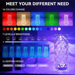 RuHaNest Rose Shadow Crystal Table Lamp, 16 Color Changing Night Light with USB Table Lamp image 2