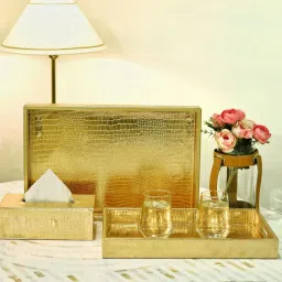 CASAGOLD SET OF 2 LEATHER TRAY WITH TISSUE HOLDER SET -ROSE GOLD image 1