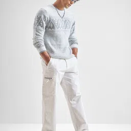 highlander Men Solid Round Neck White Sweater image 3