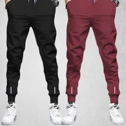 reya Pack of 2 Men Solid Black, Maroon Track Pants-picture-21