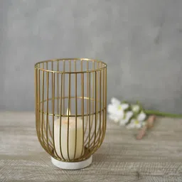 manor house Wire Basket Gold Iron & Stone Candle Holder image 1