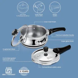 milton Pro cook Pressure Cooker Outer & Glass Lid Gasket Release System 3.5 L Induction Bottom Pressure Cooker image 5