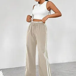 hiba Women Regular Fit Cream Lycra Blend Trousers image 3