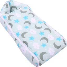 nonibud Baby Cotton Sleeping Bed Cum Carrying Nest Bag with Storage Bag # SkyBlue Moon Sleeping Bag-picture-43