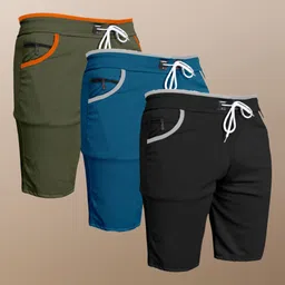 wereko Pack of 3 Solid Men Green, Light Blue, Black Sports Shorts, Casual Shorts, Gym Shorts-picture-12
