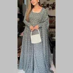 nitya clothing Printed Georgette, Crepe Stitched Anarkali Gown-picture-27