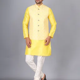 Men Pure Silk Kurta Pyjama Ethnic Jacket Set-image-25