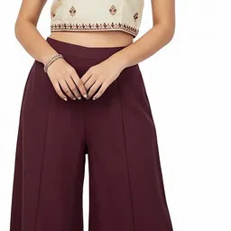 Women Relaxed Red Polyester Trousers-image-0