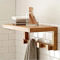 odejia by wall mounted 4-hook vintage natural wood floating bathroom shelf woodan towel holder natural Towel Holder-picture-14