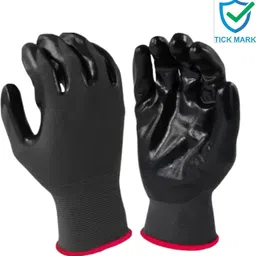 tick mark 3Pair Black Nylon Hand Safety Gloves Anti Cut Resistant For Rubber Coated Gloves NylonSafety Gloves image 2