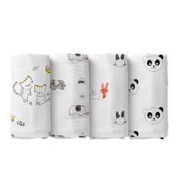 Moms Home Infants Pack Of 4 Printed Organic Cotton Muslin Swaddles-picture-5
