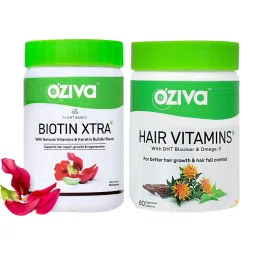 OZiva Healthy Hair Combo Pack - Hair Vitamins 60 Capsules with DHT blocker & Omega 3 + Biotin Xtra with keratin Builder for Better Hair Growth, Regeneration & HairFall Control-image-6