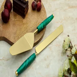 august collectives Green Stainless Steel Tropical paradise 2 Pcs Serving Cutlery Set image 1