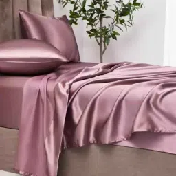 coolbeds Rose Gold Solid 400 TC Satin King Fitted Bedsheet with 2 Satin Pillow covers-picture-12