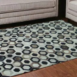 dazzhome Grey and Black Hair On Leather Geometrical Hand Woven 5ftX7ft Carpet-picture-24