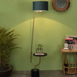 Grey Fabric Shade Floor Lamp With Black & Gold Base By Sapphire image 1