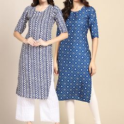 7threads KALINI Women Multicoloured Geometric Printed Block Print Handloom Crepe Kurta-picture-34