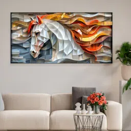 nestroots Black Canvas Framed Exquisite White Horse with Mane Wall Painting(12X24 Inch)-picture-32