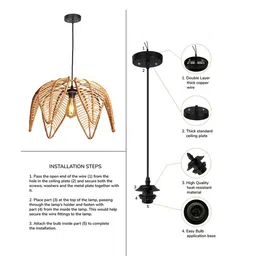 habereindia Cylinderical Handmade Bamboo Pendant Hanging Light (Beige) image 5