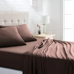 cazimo Brown Striped 220 TC Microfiber Queen Sized Bed Sheets with 2 Pillow Covers-picture-26
