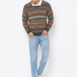 duke Men Striped V Neck Multicolor Sweater image 5