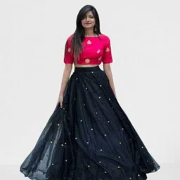 3six5 Embroidered Semi Stitched Lehenga & Crop Top-picture-21