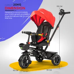 2 in 1 Tricycle for Baby Kids Tricycle for age 1,2,3,4,5 years Boys Girls 180° Reversible Seat, Canopy & Safety Guardrail with Parental Push Handle Tricycle-image-36