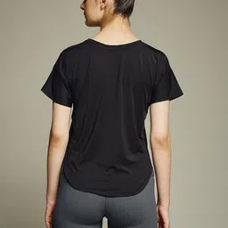 mkh Women Graphic Print Crew Neck Polyester Black T-Shirt image 3