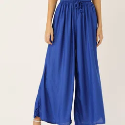 vastraa fusion Women Flared Blue Viscose Rayon Trousers-picture-14